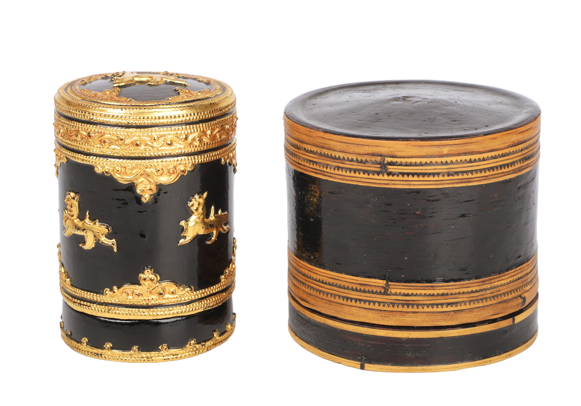 (2) Thai lacquer betel boxes, c/o