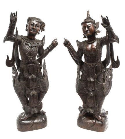 (2) THAI WELL-CARVED HARDWOOD