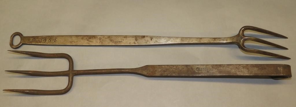 2 THREE-PRONG IRON FORKS FOR