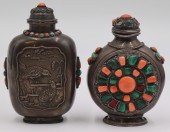 (2) TIBETAN SILVER INLAID SNUF