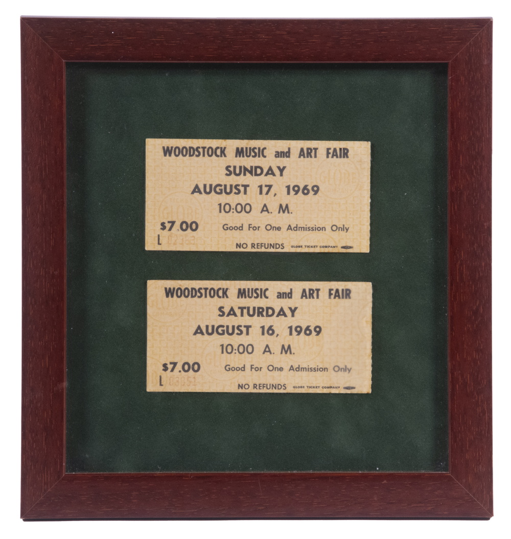 (2) TICKETS TO WOODSTOCK, FRAMED