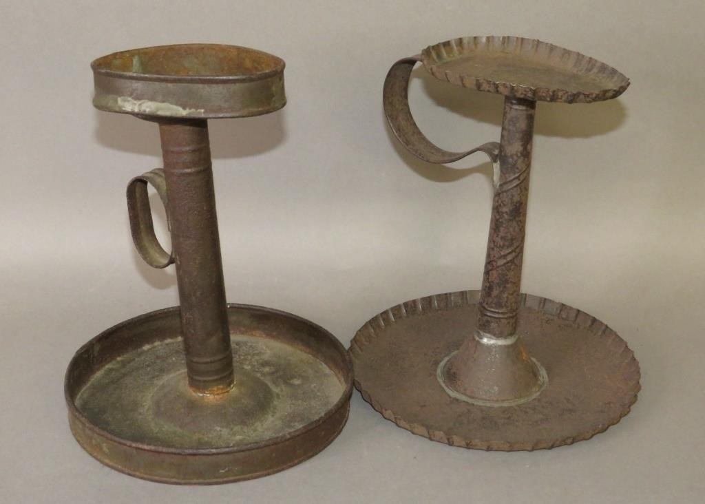 2 TIN BETTY LAMP STANDSca.