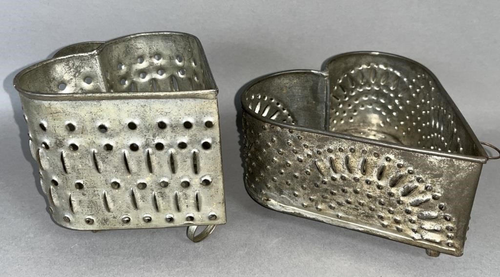 2 TIN HEART SHAPED CHEESE MOLDS CA.