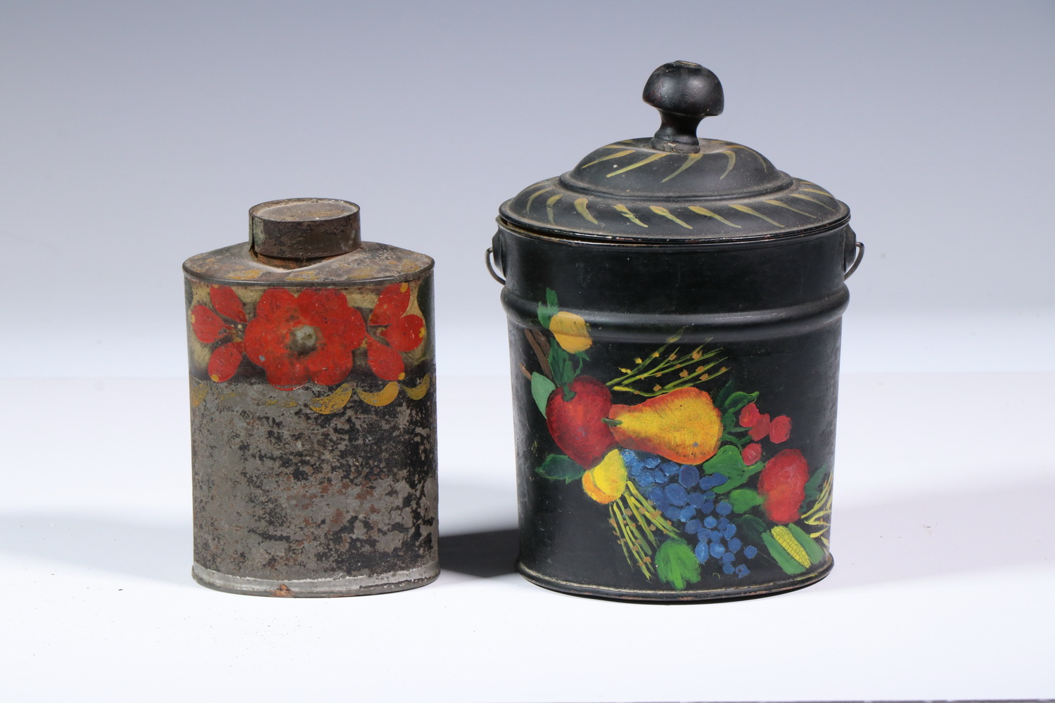 (2) TOLE PAINTED LIDDED CANS Lot of