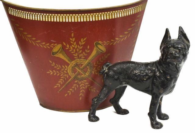(2) TOLE WASTE BIN & CAST IRON