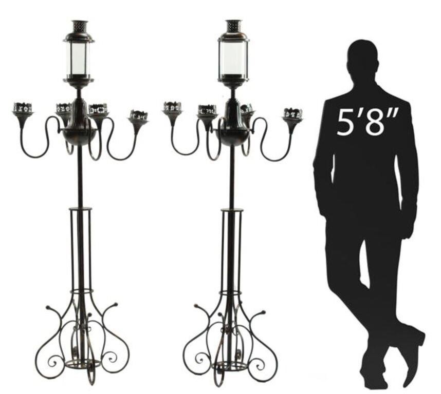 (2) TOLE & WROUGHT IRON TORCHIERES,