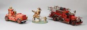 2 TOY FIRE TRUCKS AND FIREMAN