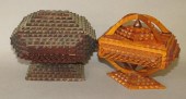 2 TRAMP ART FOOTED TRINKET BOX