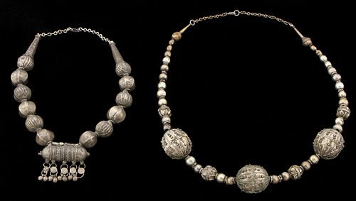 2 TRIBAL SILVER NECKLACES,