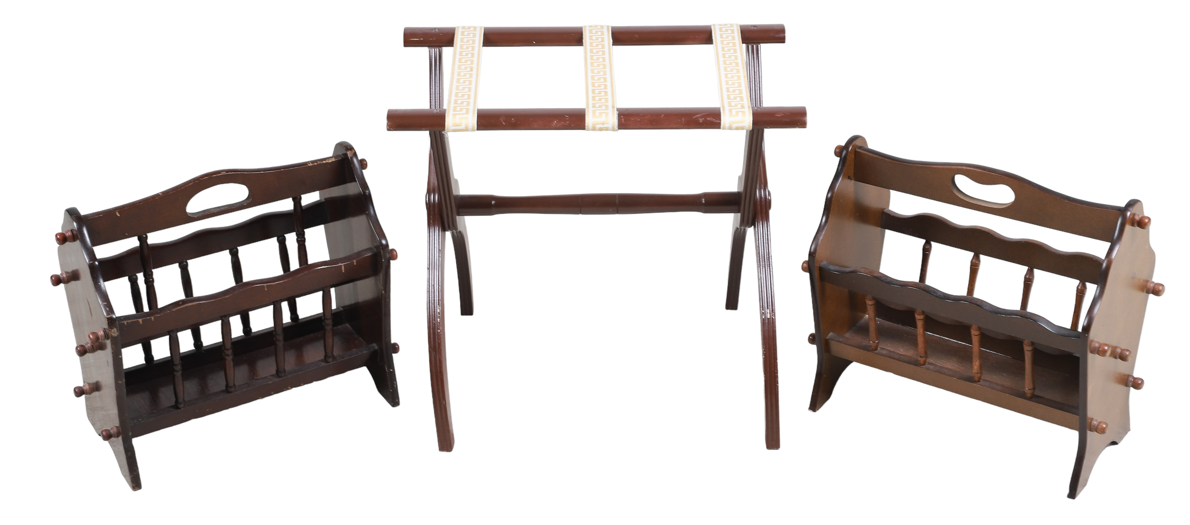 (2) turned post magazine racks,