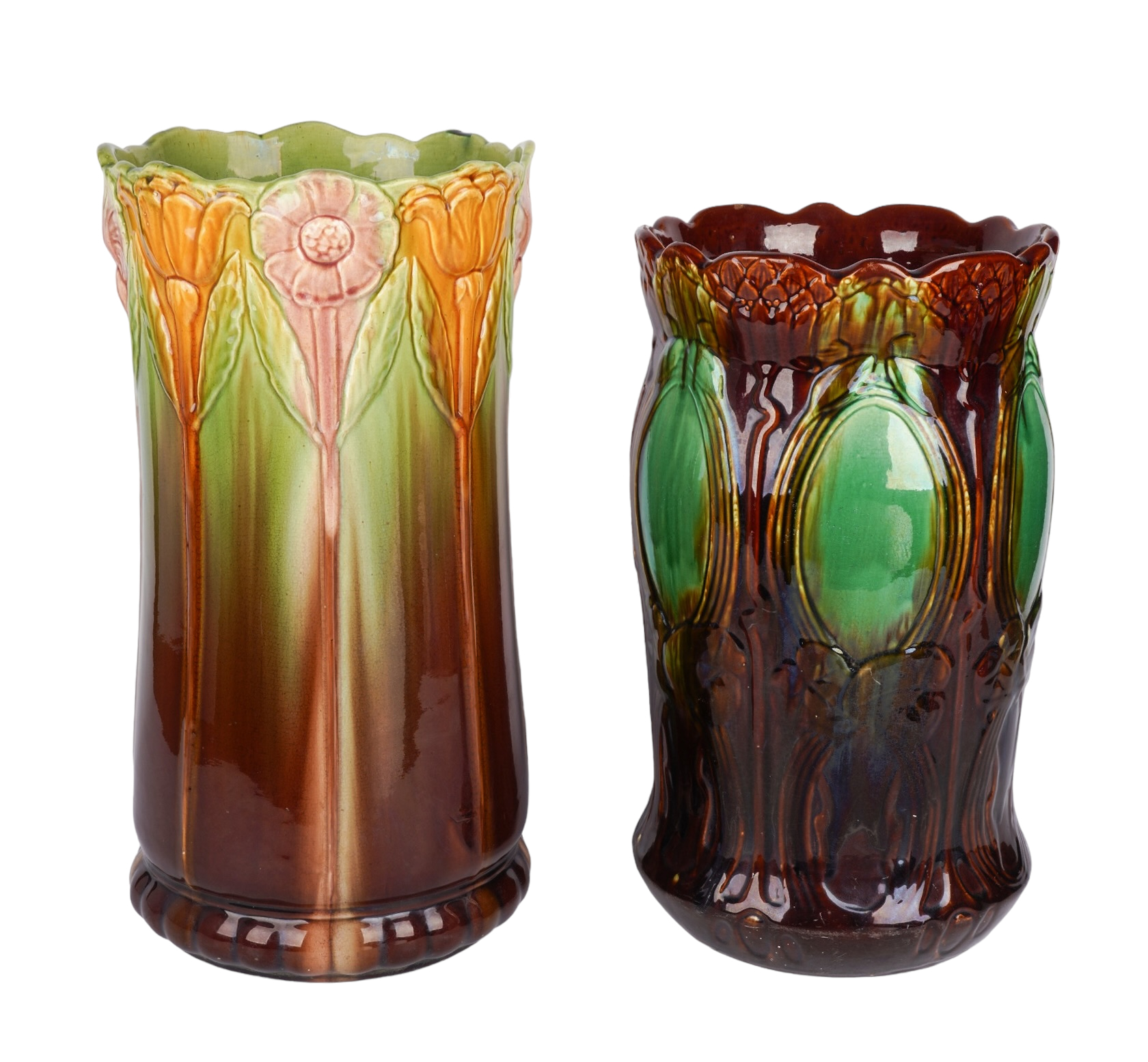 (2) Unmarked Weller pottery