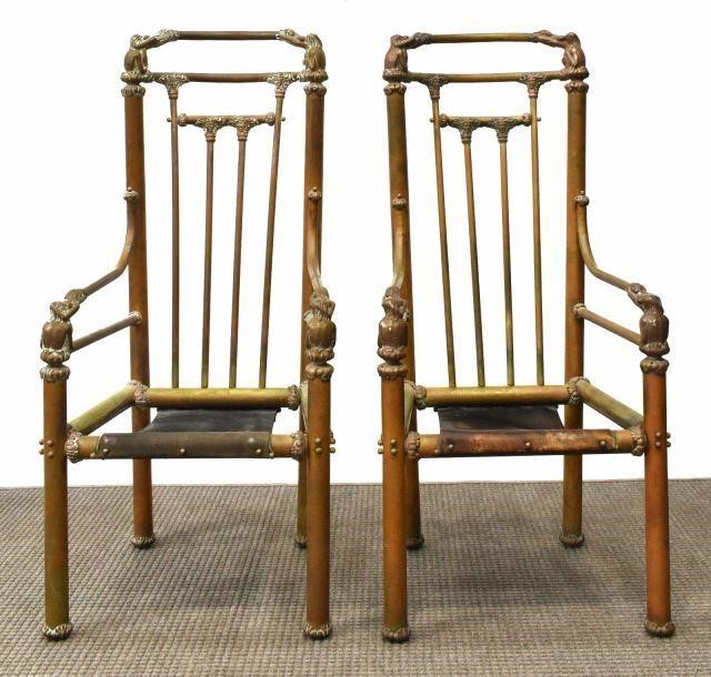 (2) UNUSUAL BRONZE CHAIRS W/