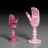 (2) UNUSUAL MARBRIE GLASS HAND