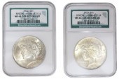 (2) US PEACE DOLLARS, NGC MD-6