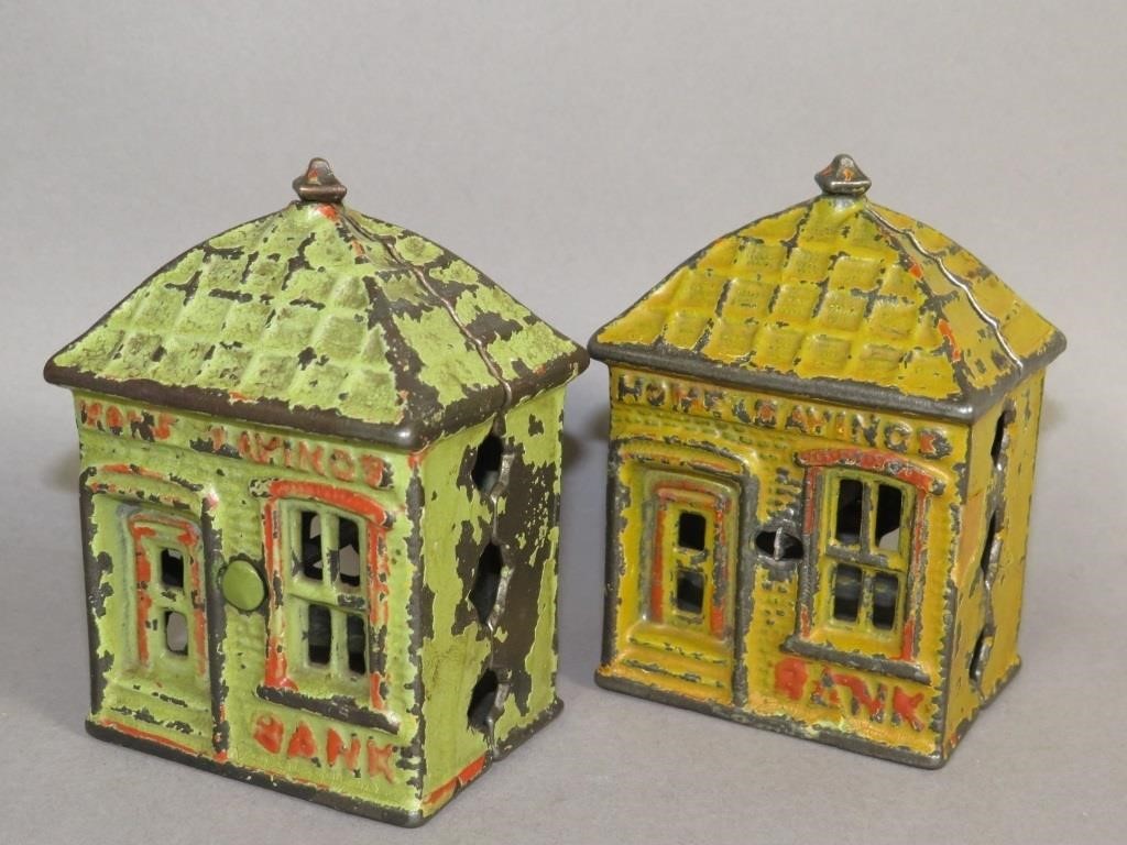 2 VARIANTS "HOME SAVINGS" CAST IRON