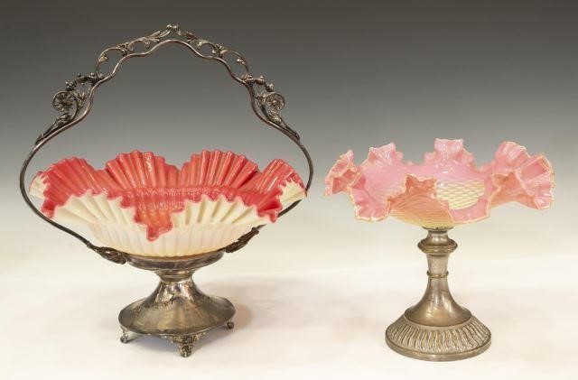 2) VASELINE & CRANBERRY GLASS