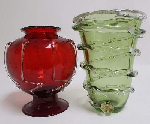 2 VENETIAN COLORED GLASS VASES2