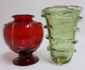 2 VENETIAN COLORED GLASS VASES