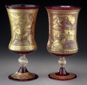(2) Venetian gilt cranberry gl
