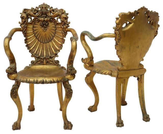 (2) VENETIAN GILTWOOD SHELL-BACK