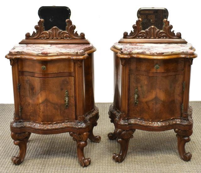 (2) VENETIAN MARBLE-TOP BURLWOOD