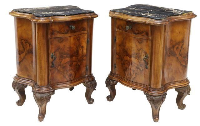 (2) VENETIAN MARBLE-TOP WALNUT
