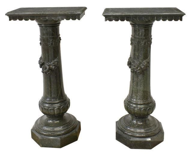 (2) VERDE GREEN MARBLE COLUMNS