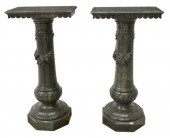 (2) VERDE GREEN MARBLE COLUMNS