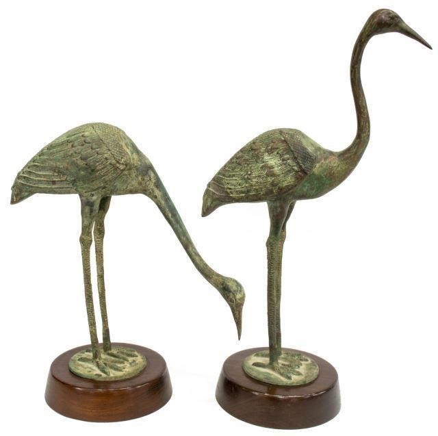 (2) VERDE PATINATED BRONZE CRANES