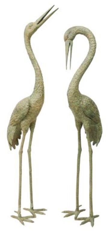 (2) VERDIGRIS BRONZE CRANE