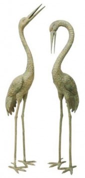 (2) VERDIGRIS BRONZE CRANE FOU