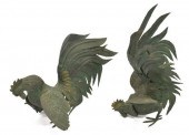 (2) VERDIGRIS BRONZE FIGHTING