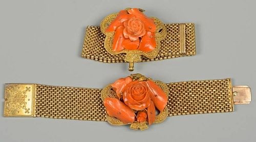 2 VICTORIAN CORAL BRACELETSTwo