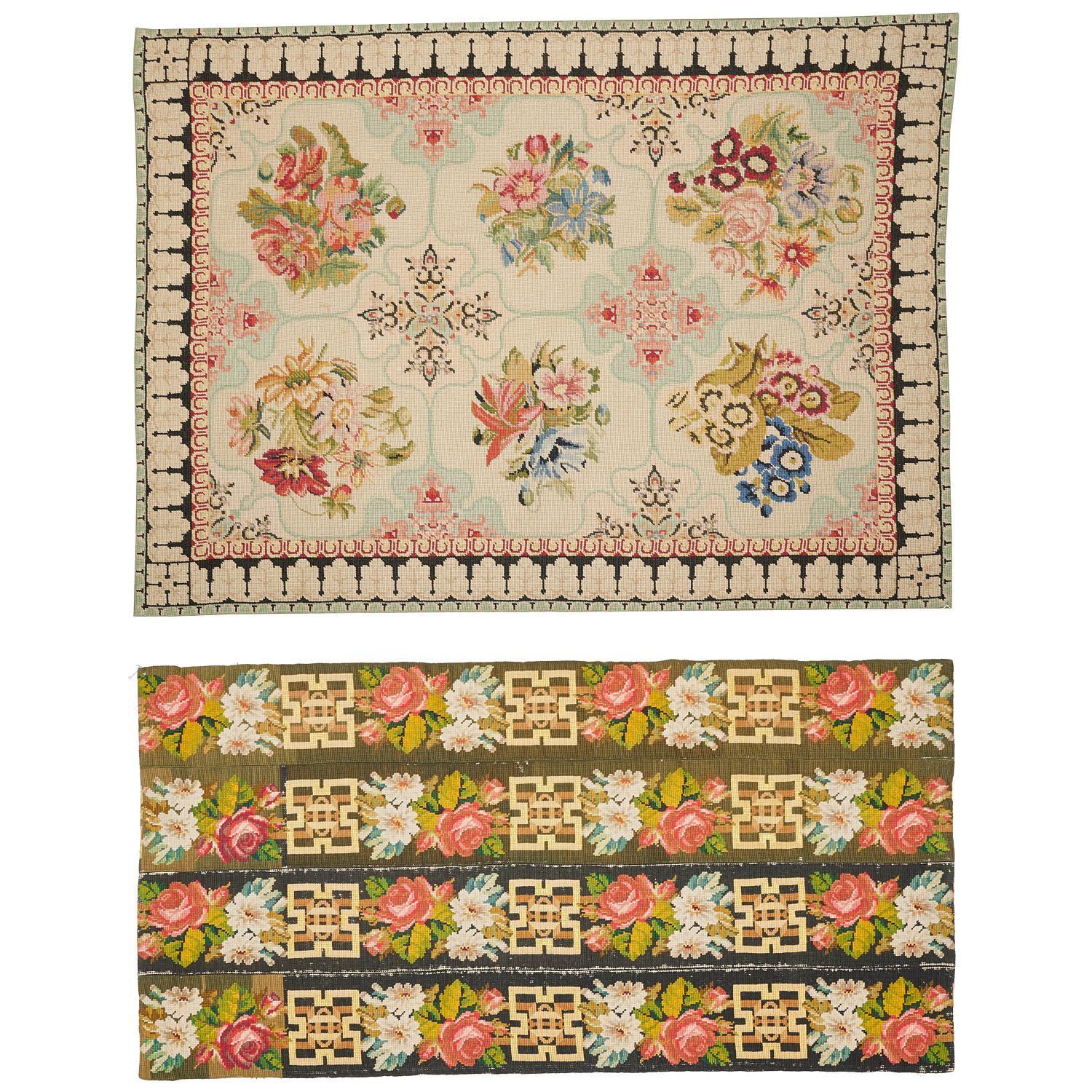 (2) VICTORIAN NEEDLEPOINT RUGS Late