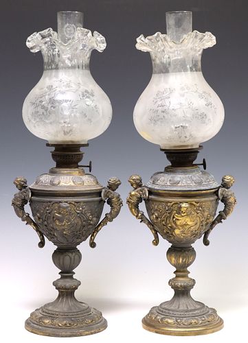 (2) VICTORIAN PATINATED METAL OIL