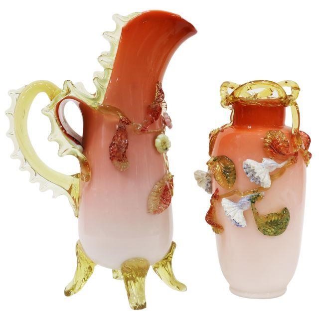 2) VICTORIAN PEACHBLOW ART GLASS