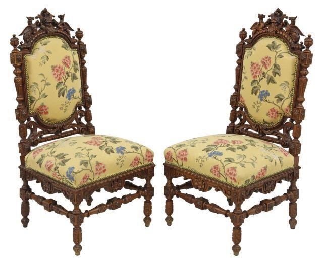 (2) VICTORIAN STYLE CARVED WALNUT