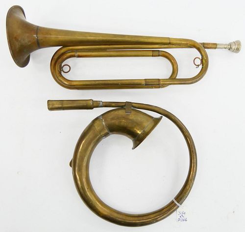 2 VINTAGE / ANTIQUE BRASS HORN