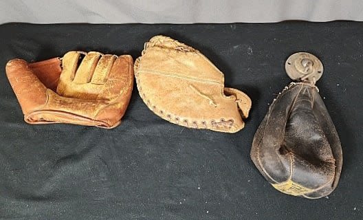 2 Vintage Baseball Mitts and a