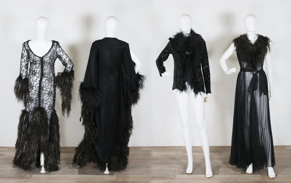 2 VINTAGE BLACK FEATHER TRIM