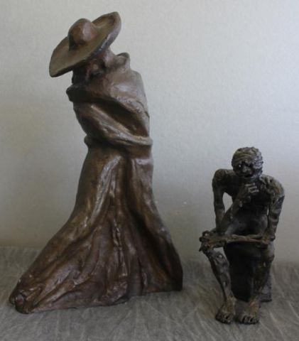 2 Vintage Bronze Figures One Signed
