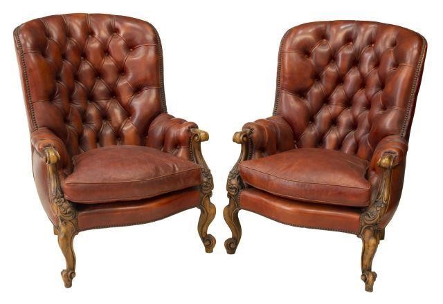 (2) VINTAGE BUTTON-TUFTED LEATHER
