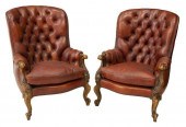 (2) VINTAGE BUTTON-TUFTED LEAT