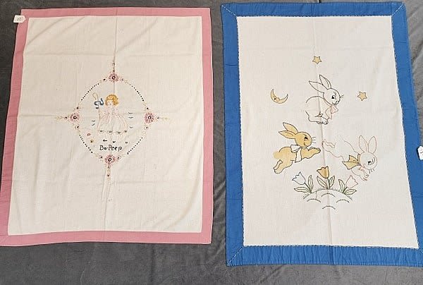 2 Vintage c1940 Embroidered Crib