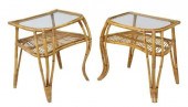 (2) VINTAGE GLASS-TOP BAMBOO &