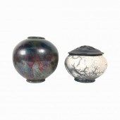2 VINTAGE SIGNED RAKU STONEWAR
