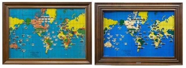 (2) VINTAGE WORLD TIME ZONE CLOCKS,