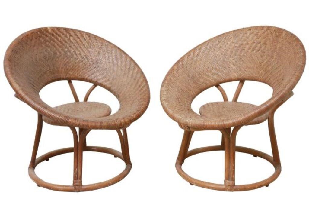 (2) VINTAGE WOVEN RATTAN & BAMBOO