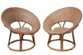 (2) VINTAGE WOVEN RATTAN & BAM