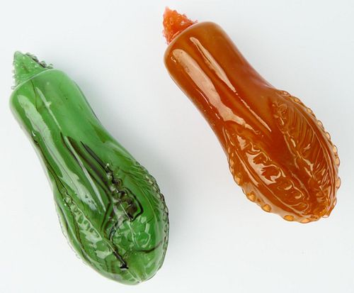 2 VTG CHINESE PEKING GLASS BOK CHOY